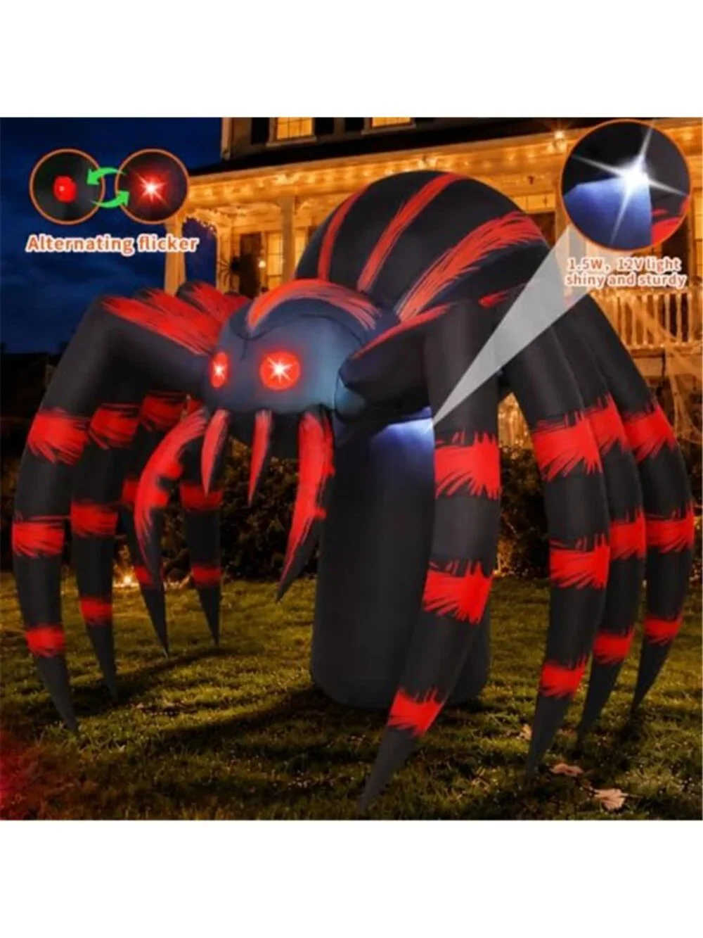 7FT Halloween Inflatables Red Stripe Spider Yard Decor with LEDs